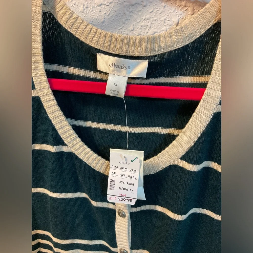 C. J. Banks. Cardigan stripped embroidered green size 1X NWT fall - Picture 2 of 5